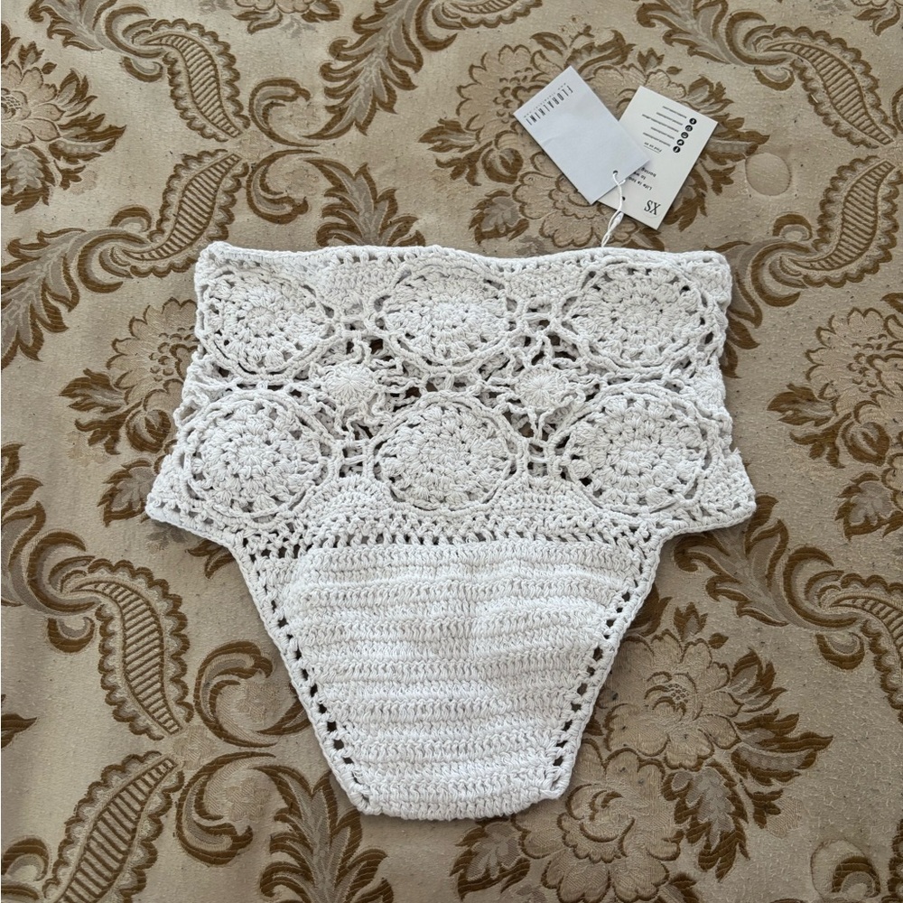 White Crochet High-Waisted Bikini Bottom - Picture 2 of 7